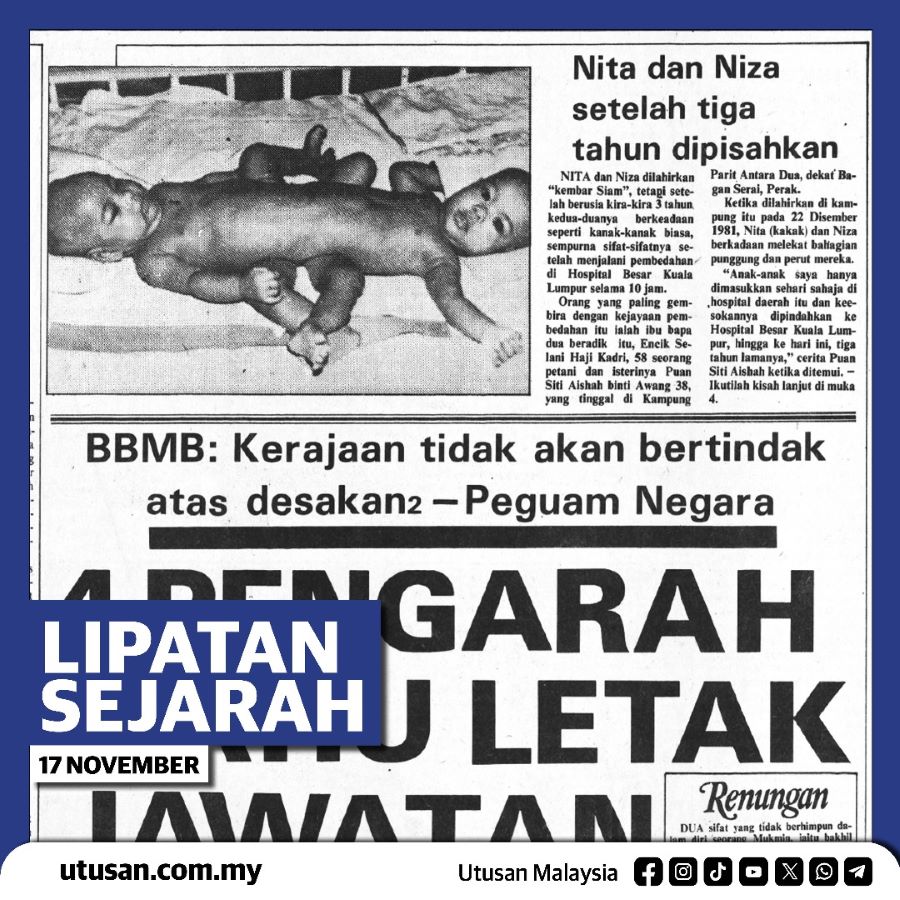 Kembar Siam Nita dan Niza berjaya dipisahkan