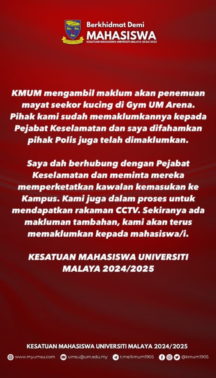 Bangkai kucing, anjing pula ditemukan di UM