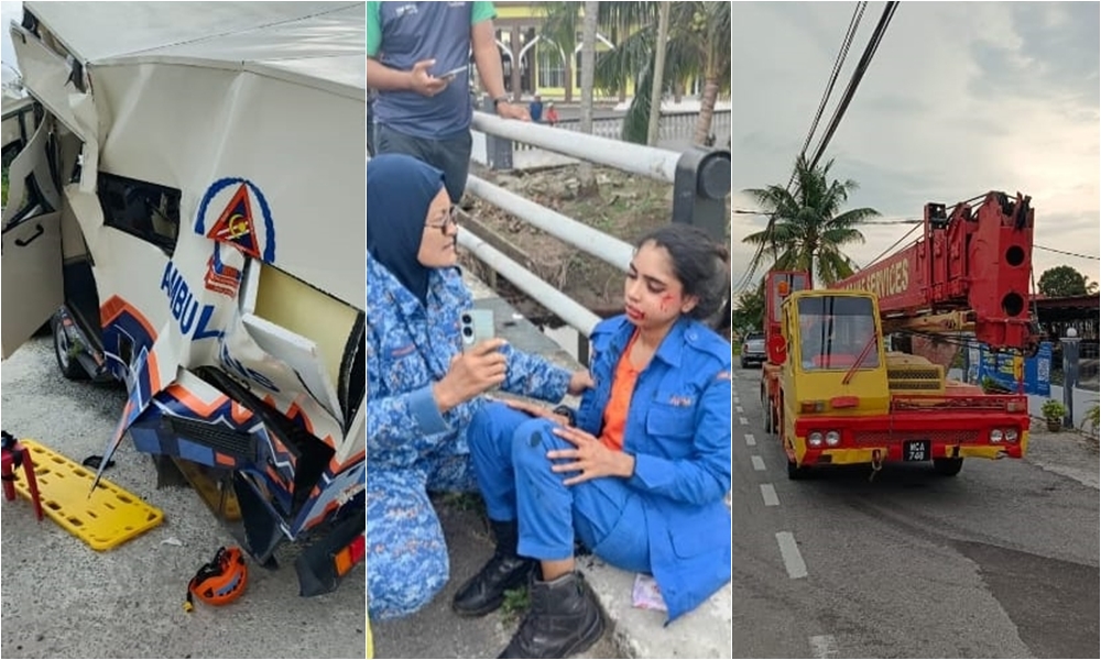 Petugas APM cedera di muka ambulans langgar boom kren