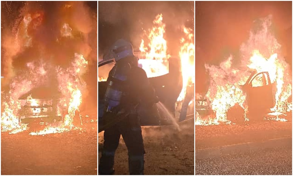 Lelaki rentung, kenderaan terbakar selepas langgar pokok