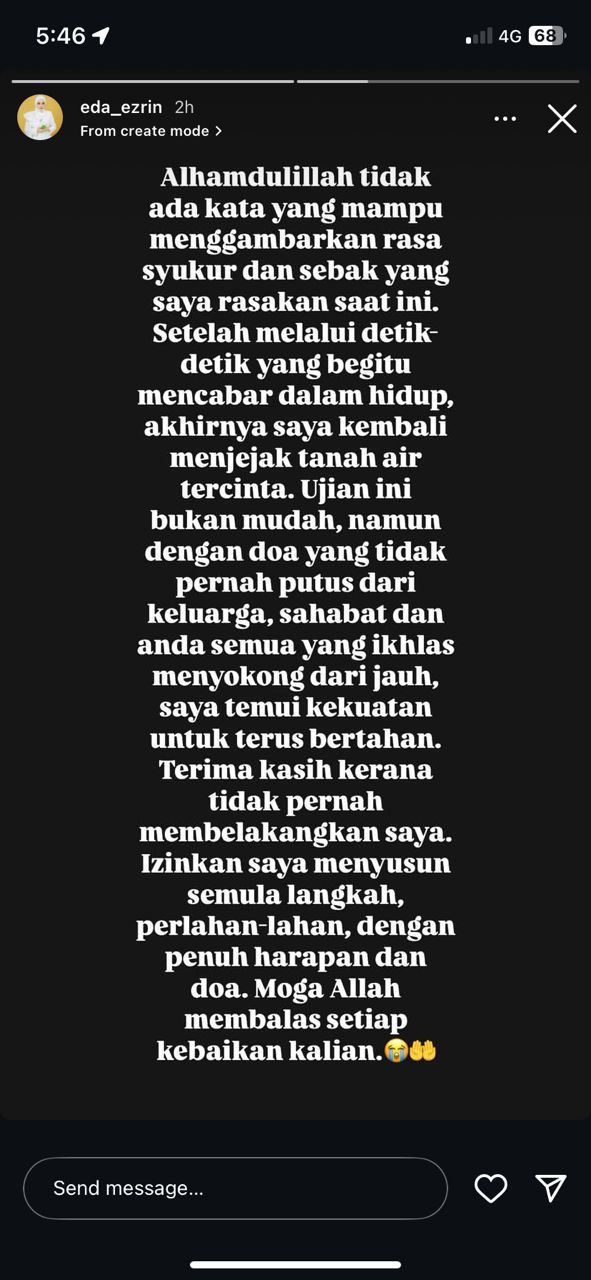 Eda Ezrin mahu susun langkah, mula hidup baharu