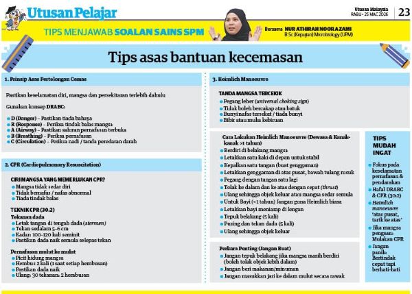 Tips Menjawab Soalan SAINS SPM (Tips asas bantuan kecemasan)