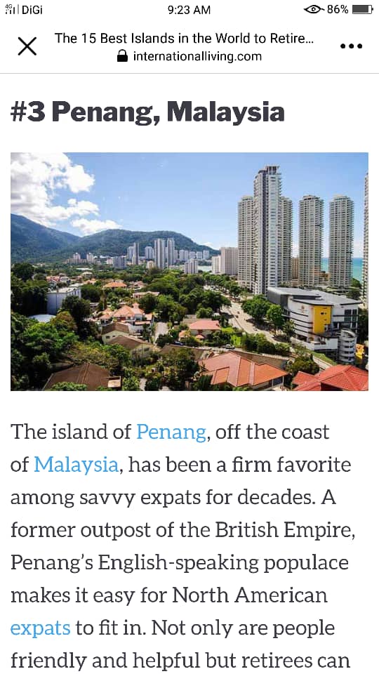 Penang dans la liste des 15 meilleures îles du monde pour prendre sa retraite
