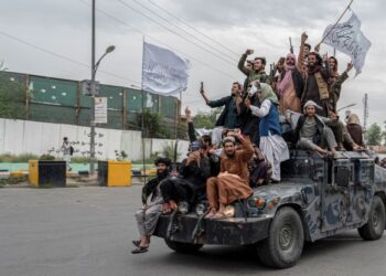 PARA pejuang Taliban meraikan ulang tahun pertama mereka kembali memerintah Afghanistan di Kabul, kelmarin. – AFP