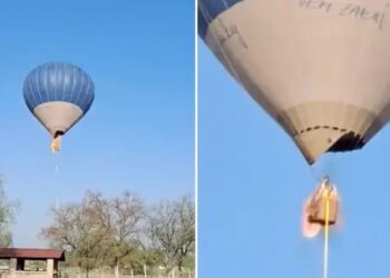 TANGKAP layar rakaman kejadian belon udara panas terbakar di tapak arkeologi Teotihuacan. - AGENSI   
