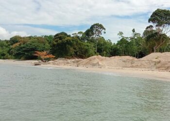 TIMBUNAN pasir yang didakwa dikorek secara haram di Pantai Pasir Panjang, Segari, Perak. - UTUSAN/SHAMSUL KAMAL AMARUDIN