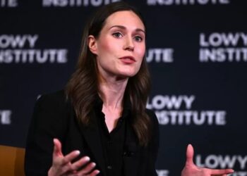 SANNA Marin menyampaikan ucapan dalam satu acara di Institut Lowly di Sydney, Australia. - AGENSI       