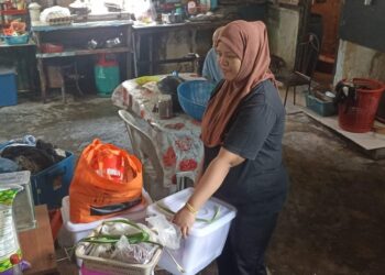 NOOR Eziani Fauzi membersihkan rumahnya di Kampung Mohd. Amin, Johor Bahru yang dinaiki air banjir baru-baru ini.