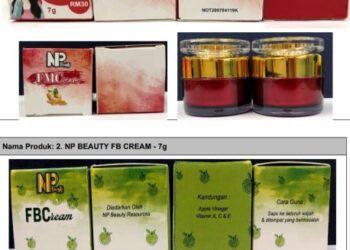 PRODUK kosmetik yang dikesan mengandungi racun berjadual.