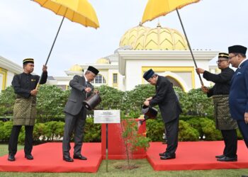 Al-Sultan Abdullah Ri'ayatuddin Al-Mustafa Billah Shah (kiri) dan Sultan Sharafuddin Idris Shah (kanan) berkenan menyempurnakan Majlis Penanaman Pokok Sepang di pekarangan Istana Negara hari ini.
Penanaman pokok itu adalah sebagai simbolik Sultan Selangor mempengerusikan Mesyuarat Majlis Raja-Raja ke-261 yang berlangsung pagi tadi.