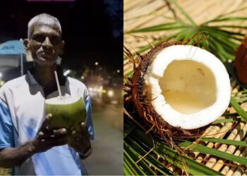 BALAKRISHNAN Palayi hanya mengambil air dan isi kelapa setiap hari selama 28 tahun.-AGENSI