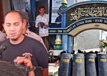 GIADI Nugroho disimbah kopi panas ketika cuba melakukan serbuan untuk menangkap Mas Bechi yang didakwa mencabul pelajar perempuan. - POLIS JOMBANG