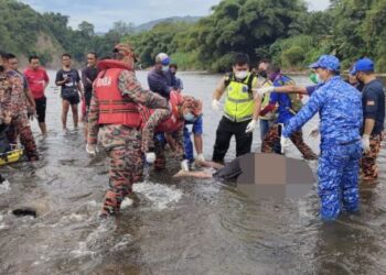 Mayat mangsa ditemukan lemas di Sungai Padas berhampiran Kuala Tomani, Kemabong Tenom pagi tadi.-IHSAN Bomba