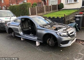 PENCURI menanggalkan pintu, bonet, but, empat tayar dan tempat duduk kereta Mercedes itu. -DAILY MAIL