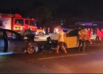 KEMALANGAN maut yang berlaku berhampiran Kampung Nambazan di Penampang malam semalam SUMBER/ MEDIA SOSIAL