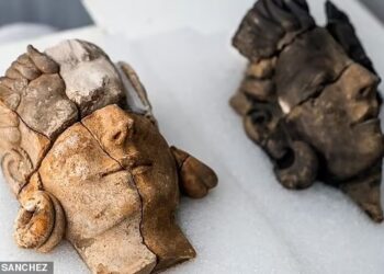 DUA patung purba yang ditemukan di tapak arkeologi Casas del Turuñuelo, selatan Sepanyol. - AGENSI 