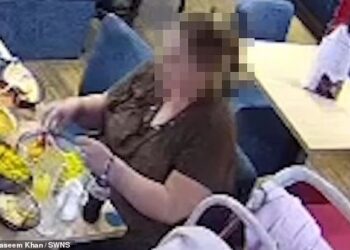 PERBUATAN wanita yang cuba mendapatkan makanan percuma di sebuah restoran berjaya dirakam kamera litar tertutup (CCTV) premis itu. - AGENSI