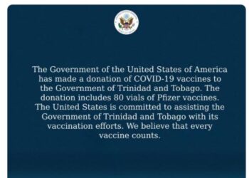 PENGUMUMAN sumbangan vaksin Covid-19 yang dibuat oleh Kedutaan Amerika Syarikat di Trinidad dan Tobago menerusi Twitter. - AGENSI