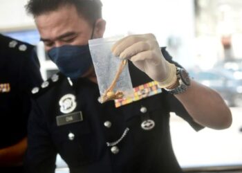 CHA Hoong Fong menunjukkan barangan kemas yang dirampas polis dalam satu kes ragut dan samun oleh ‘Geng Dubuk’ pada sidang akhbar di IPD Klang Selatan di Klang, Selangor, hari ini. - UTUSAN / ZULFADHLI ZAKI