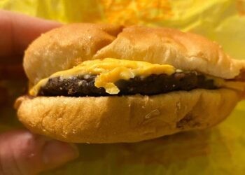 MEGAN Condry mendakwa burger keju dibeli lima tahun lalu masih kelihatan sama. - KENNEDY NEWS AND MEDIA