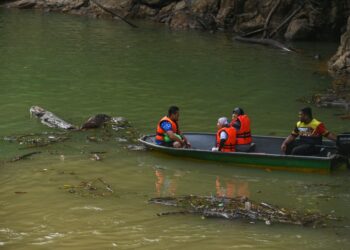 AKTIVITI pembalakan mengakibatkan air keruh dan berkeladak di kawasan Air Terjun Sungai Lasir, Tasik Kenyir, Hulu Terengganu. - UTUSAN/PUQTRA HAIRRY ROSLI