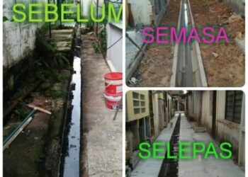 Keadaan sebelum, semasa dan selepas pembinaan longkang. – IHSAN PEMBACA