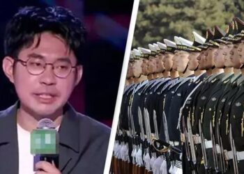 PELAWAK, Li Haoshi (kiri) ditamatkan kontrak selepas membuat jenaka mempersendakan pasukan tentera negara China.-AGENSI