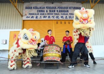 AHLI kumpulan tarian singa menjalani latihan bagi memenuhi tempahan persembahan menjelang sambutan Tahun Baharu Cina di Kangar semalam. – UTUSAN/IZLIZAN OTHMAN
