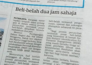 KERATAN akhbar Utusan Malaysia semalam.