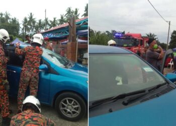 PASUKAN bomba menyelamatkan seorang kanak-kanak lelaki yang terperangkap dalam kereta di Teluk Penyamun, Kuala Selangor, Selangor semalam.