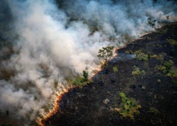 PEMANDANGAN udara kebakaran hutan hujan Amazon, berhampiran Rizab Ekstraktif Lago do Cunia di utara Brazil.-AFP