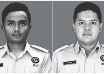 DUA orang anggota TUDM yang meninggal dunia dalam insiden letupan bom lempar semasa latihan di Lapang Sasar Kem Syed Sirajuddin, Gemas, Tampin, petang semalam, dari kiri, Allahyarham Laskar Udara I Mohd. Iqmal Masdi dan  Allahyarham Koperal Udara Syuib Bidin.