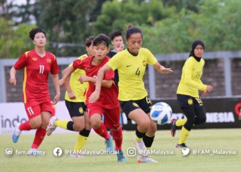 Skuad bola sepak muda wanita muda negara tewas 0-6 kepada Vietnam dalam aksi kedua peringkat Kumpulan C Kejuaraan AFF Bawah 19 tahun 2023 yang berlangsung di Palembang, Indonesia hari ini. (FOTO: IHSAN FAM)