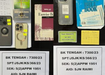 SEBAHAGIAN peralatan yang dirampas susulan penahanan dua orang suspek yang disyaki terlibat dengan aktiviti pinjaman wang tidak berlesen atau 'ah long' di Bandar Perda, Bukit Mertajam, Pulau Pinang semalam.