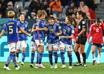 PEMAIN Jepun meraikan jaringan mereka ketika menumpaskan Costa Rica dalam perlawanan Kumpulan C, Piala Dunia Wanita 2023 di Stadium Forsyth Barr, Dunedin, New Zealand hari ini. – AFP