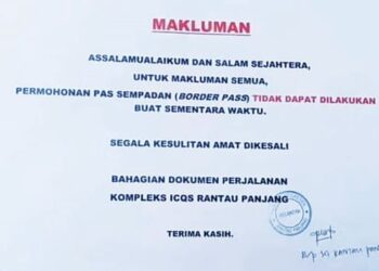 NOTIS pemakluman berkait permohonan pas sempadan yang terpaksa ditangguhkan buat sementara waktu.