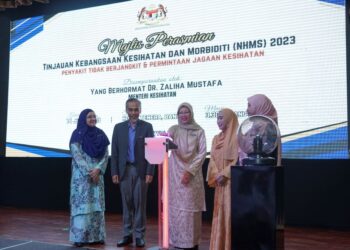 ZALIHA Mustafa merasmikan Majlis Tinjauan Kebangsaan Kesihatan dan Morbiditi (NHMS) 2023 diiringi oleh Ketua Jabatan Oftamologi dan Ketua Pusat Penyelidikan Klinikal Hospital Shah Alam, Datuk Dr Nor Fariza Ngah di Hotel Tenera, Bandar Baru Bangi di sini hari ini. -GAMBAR/ AMIR KHALID