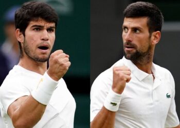 CARlOS Alcaraz (kiri) memburu gelaran Wimbledon pertama ketika Djokovic mencari yang kelapan.