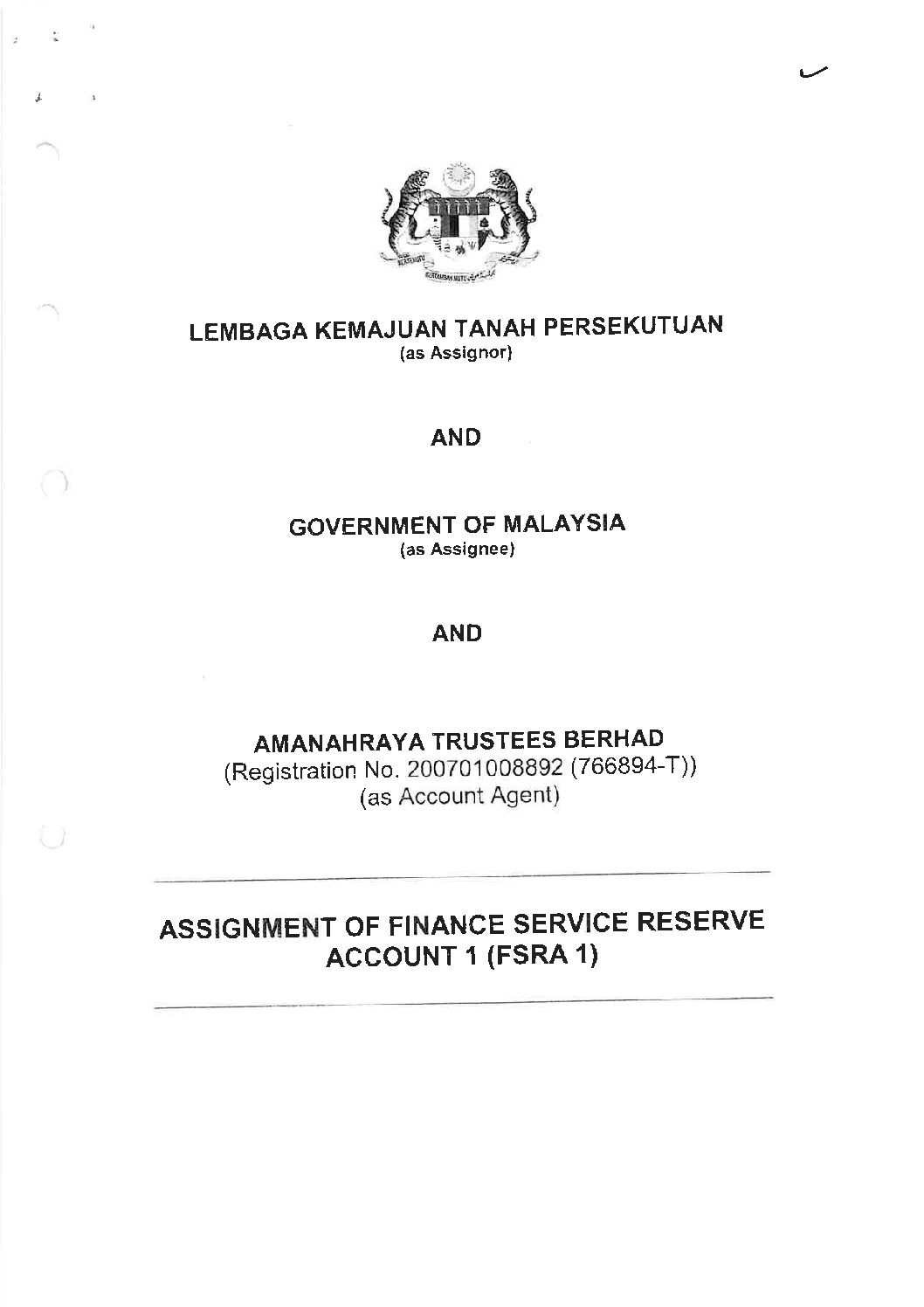 LAMPIRAN dokumen FSRA dan Jaminan Kerajaan melalui terbitan sukuk bagi memulihkan kedudukan kewangan Felda.