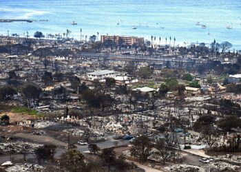 KEMUSNAHAN yang dapat dilihat di sekitar Lahaina, Maui,Hawaii akibat kebakaran hutan. - AFP
