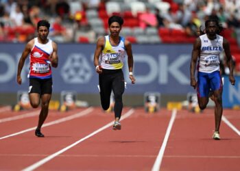AKSI  Muhammad Azeem Fahmi dalam pusingan pertama 100 meter (m) di Kejohanan Olahraga Dunia 2023.-AFP