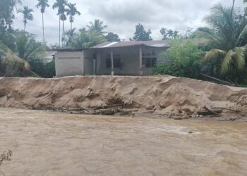 TEBING Sungai Lata Celak yang semakin terhakis kerana kerap berlaku banjir di Kampung Iboi, Baling. 
– UTUSAN/NORLIA RAMLI