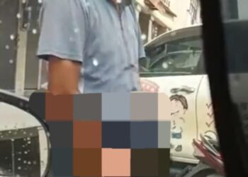 TANGKAP layar daripada rakaman video  yang tular di dalam media sosial yang menunjukkan seorang lelaki berkelakuan tidak senonoh di tempat awam di Alma, Bukit Mertajam, Pulau Pinang semalam.