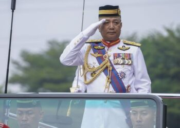 MOHAMMAD Ab. Rahman memberi tabik hormat ketika memeriksa perbarisan pada Istiadat Perbarisan Penghargaan Panglima Tentera Darat Ke-29 di Kem Perdana Sungai Besi, Kuala Lumpur, hari ini. - UTUSAN/FARIZ RUSADIO