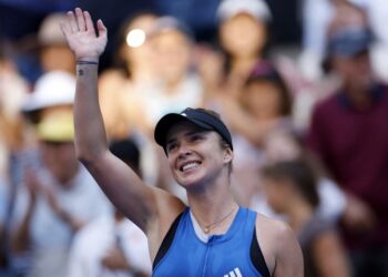 ELINA Svitolina meraikan kemenangannya selepas menewaskan Anastasia Pavlyuchenkova di New York semalam. - AFP