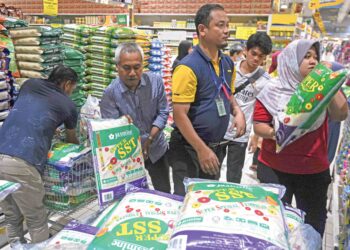 BERAS  tempatan yang mula memasuki pasaran di Mydin Subang Jaya, semalam.  – UTUSAN/SHIDDIEQIIN ZON.