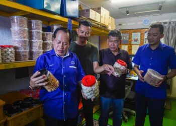 Timbalan Pengerusi UMNO Johor, Datuk Seri Ahmad Maslan dan calon Pakatan Harapan (PH) Pilihan Raya Kecil (PRK) Dewan Undangan Negeri (DUN) Simpang Jeram, Ir. Nazri Abdul Rahman (dua dari kanan) melawat Syakirin Abdul Kadir ketika program menyantuni penduduk di Taman Pertama Indah, Muar, Johor. - UTUSAN/SHIDDIEQIIN ZON
