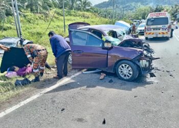 KEMALANGAN maut yang berlaku di kilometer 24 Jalan Semporna-Tawau semalam-IHSAN BOMBA