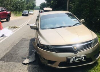 LOKASI nahas yang berlaku di Kilometer 3.5, Jalan Pasir Besar-Palong di Tampin, pagi tadi.