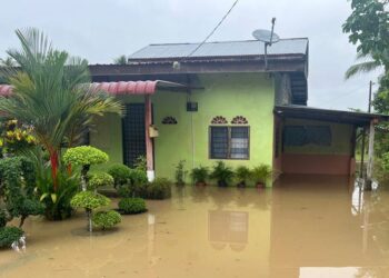 ANTARA kediaman yang terjejas dan dinaiki air berikutan hujan lebat sejak tiga hari lalu di Kampung Titi Besi Arau, Perlis, hari ini.- 
UTUSAN/ASYRAF MUHAMMAD